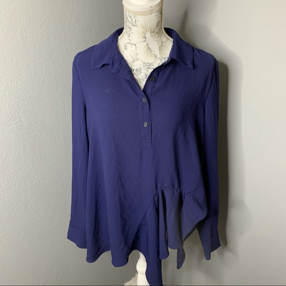Thakoon Collective Womens Navy Top Flowy Blouse 6
